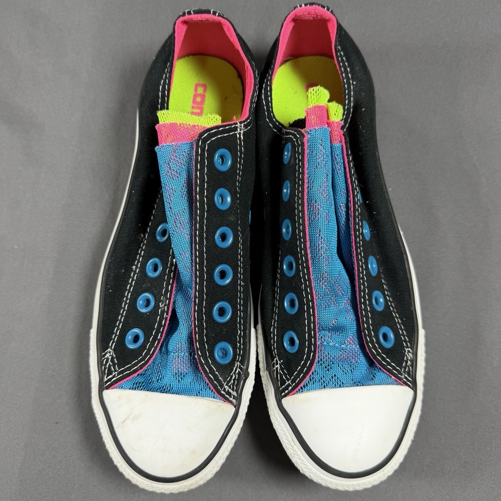 Converse All Star Slip-On Multi Tongue Womens Size 8 Mens 6 Black Shoes No Laces